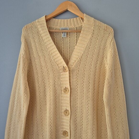 Classic Elements VTG Yellow Cable Knit Button Up Cardigan Sweater Women’s Large - Picture 2 of 7